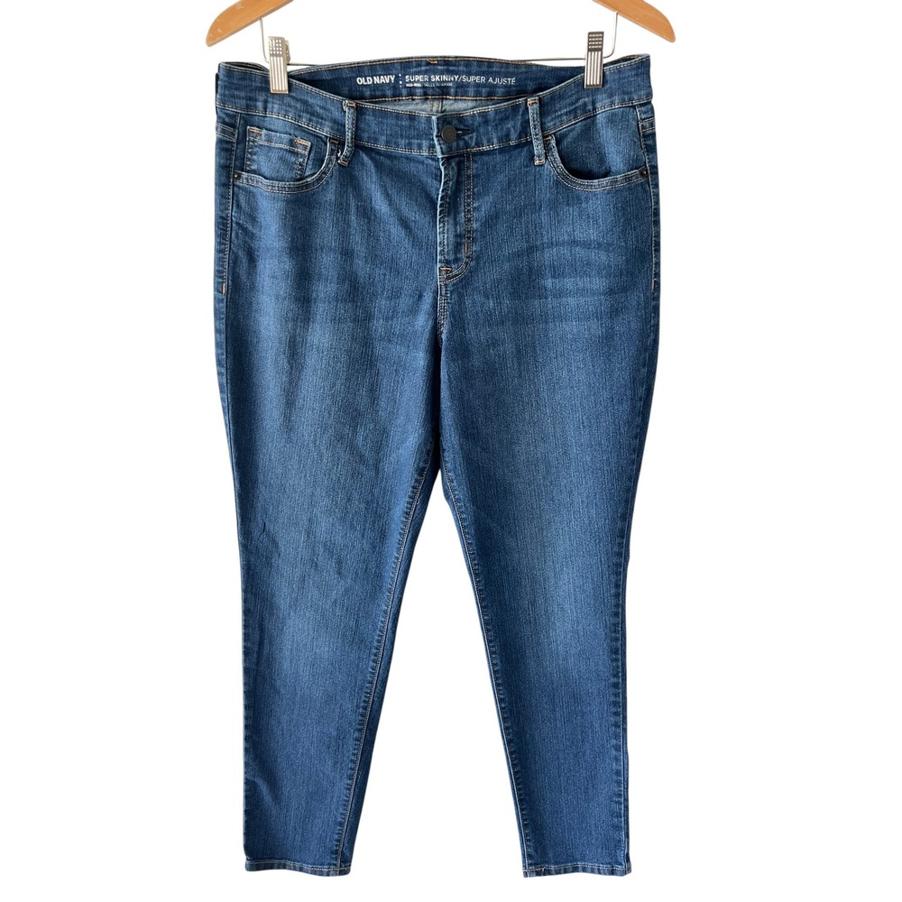 Old‎ Navy Mid Rise Super Skinny Jeans Womens 14 Short Dark Wash Stretch